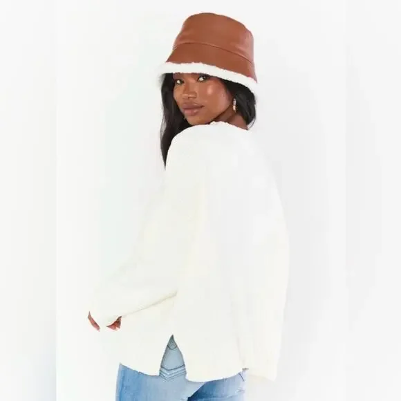 Show Me Your Mumu Oversized Jesse Sweater Cream Chenille Knit Size Small - Picture 6 of 12